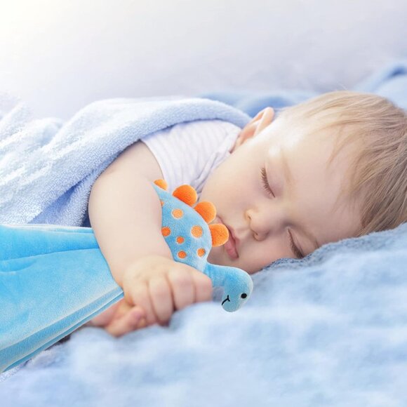 Pro Gleem Dinosaur Lovey Blanket Soft Security Blankie 14| Stuffed Toy Blue - Picture 2 of 8